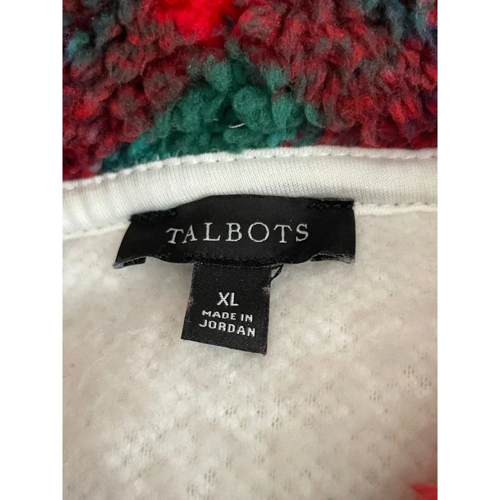 Talbots‎ Womens Pullover XL Sherpa Fleece Multicolor Plaid Shawl Zip
